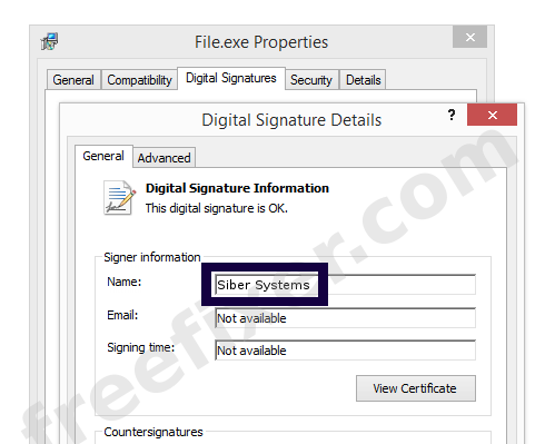 Screenshot of the Siber Systems certificate